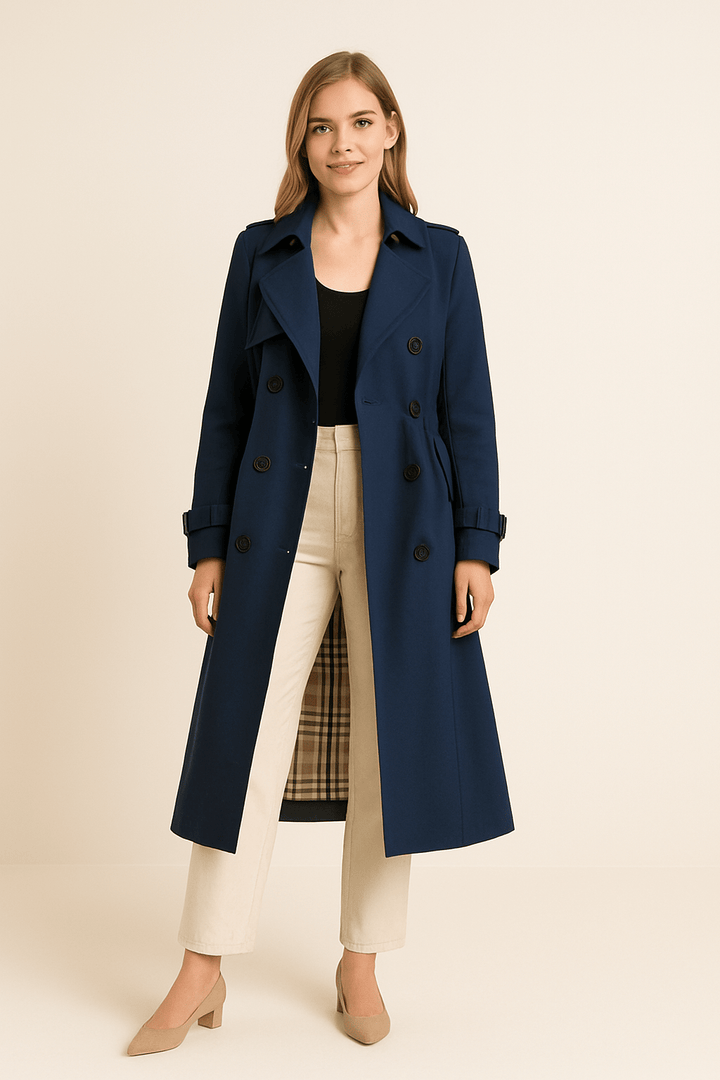 Camille | Double-Breasted Trench Coat – Belted Waist – Classic Fit