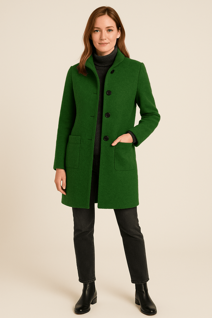 Elara | Wool Blend Coat with Stand Collar and Pockets