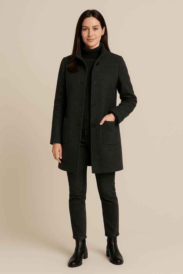Elara | Wool Blend Coat with Stand Collar and Pockets