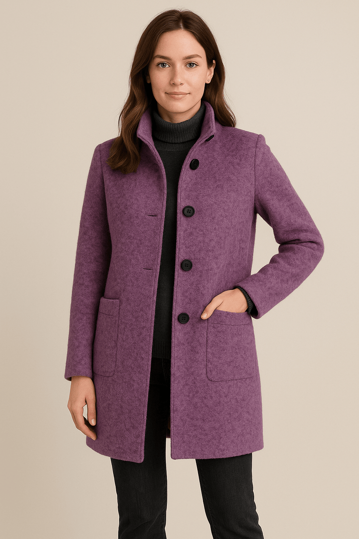 Elara | Wool Blend Coat with Stand Collar and Pockets