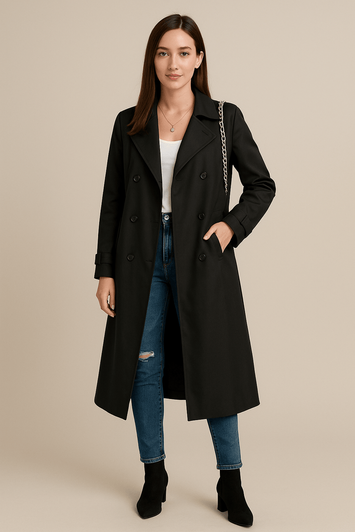 Isha | Relaxed Double-Breasted Trench Coat with Belted Waist