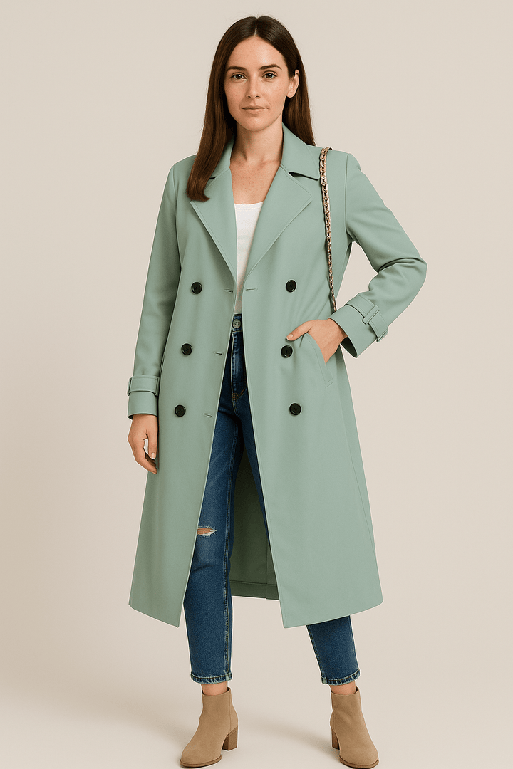 Isha | Relaxed Double-Breasted Trench Coat with Belted Waist