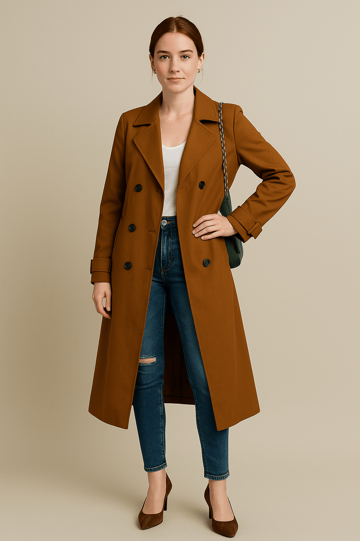 Isha | Relaxed Double-Breasted Trench Coat with Belted Waist