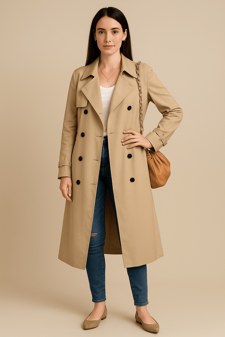 Isha | Relaxed Double-Breasted Trench Coat with Belted Waist