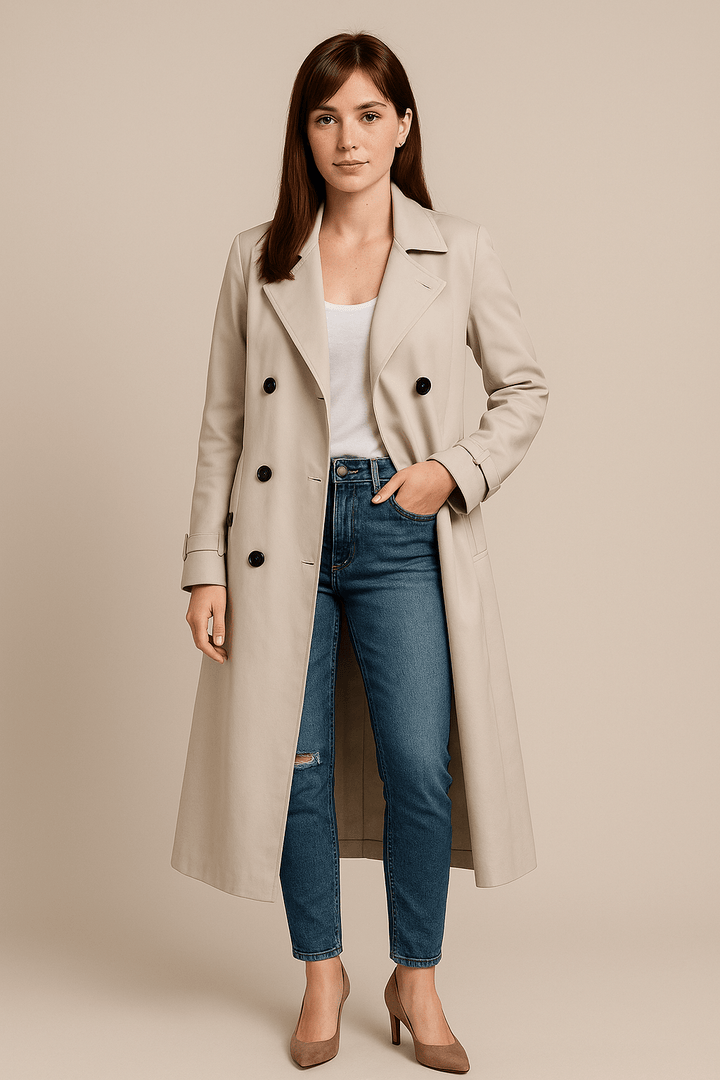Isha | Relaxed Double-Breasted Trench Coat with Belted Waist