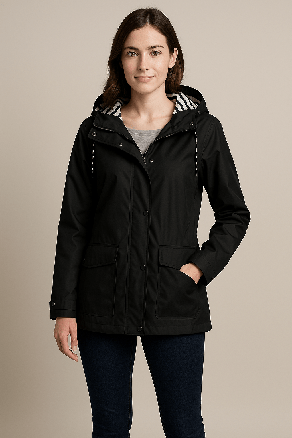 Kaia | Mid-Length Water-Resistant Raincoat – Adjustable Hood