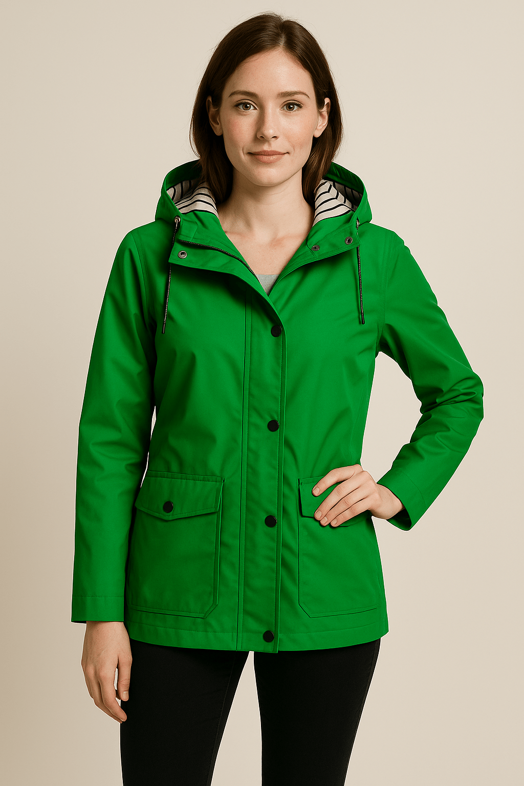 Kaia | Mid-Length Water-Resistant Raincoat – Adjustable Hood