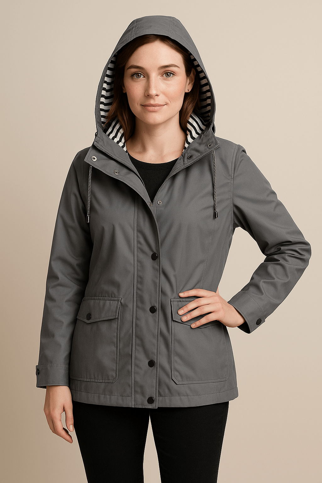 Kaia | Mid-Length Water-Resistant Raincoat – Adjustable Hood