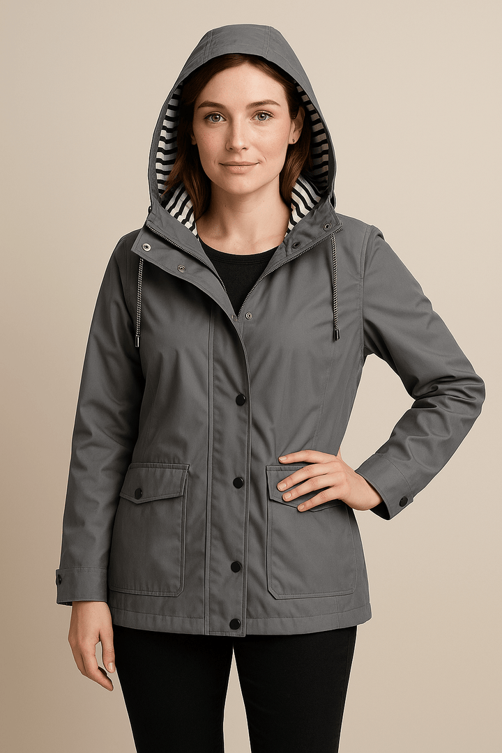 Kaia | Mid-Length Water-Resistant Raincoat – Adjustable Hood