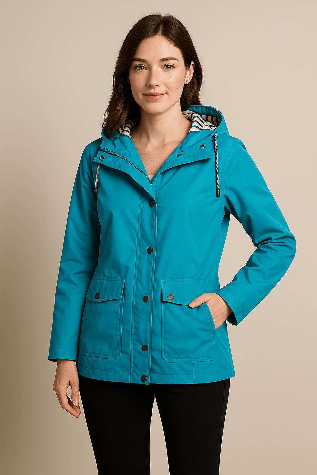 Kaia | Mid-Length Water-Resistant Raincoat – Adjustable Hood
