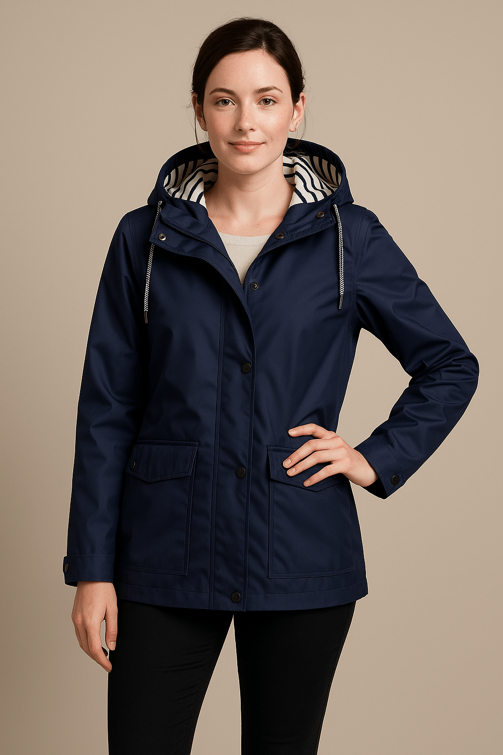 Kaia | Mid-Length Water-Resistant Raincoat – Adjustable Hood