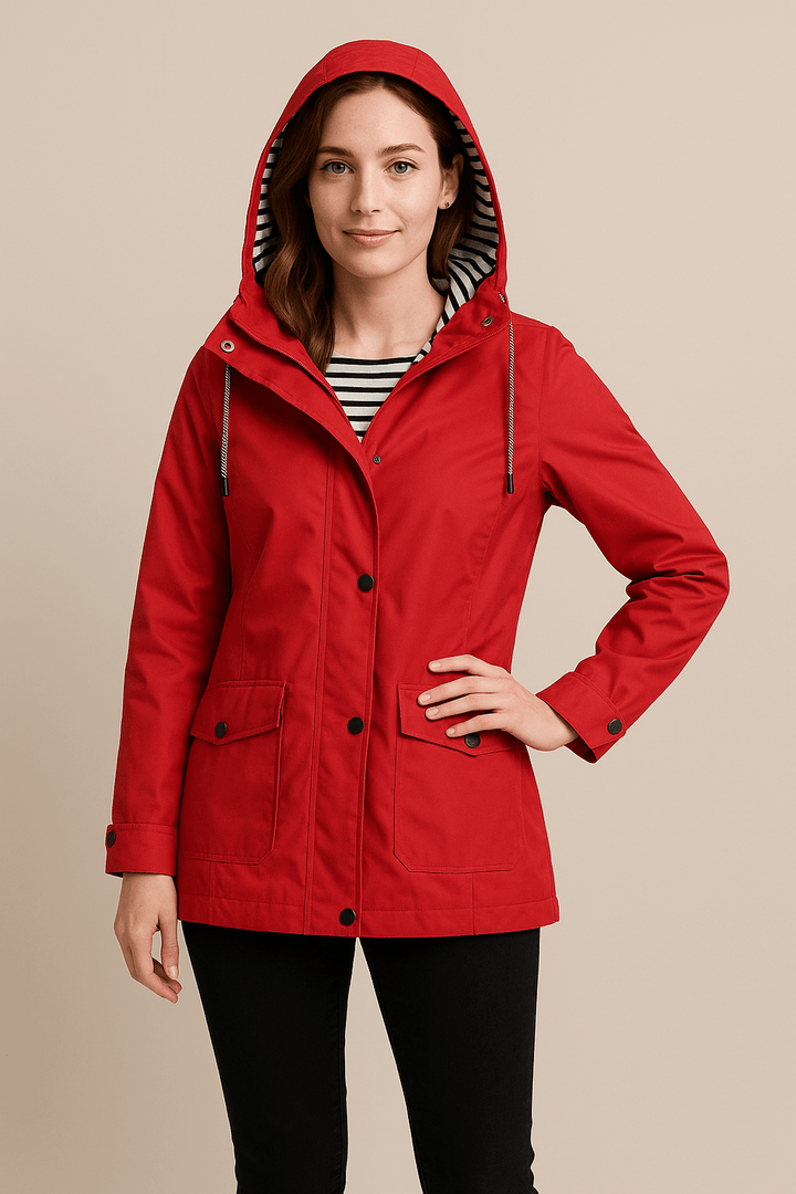 Kaia | Mid-Length Water-Resistant Raincoat – Adjustable Hood