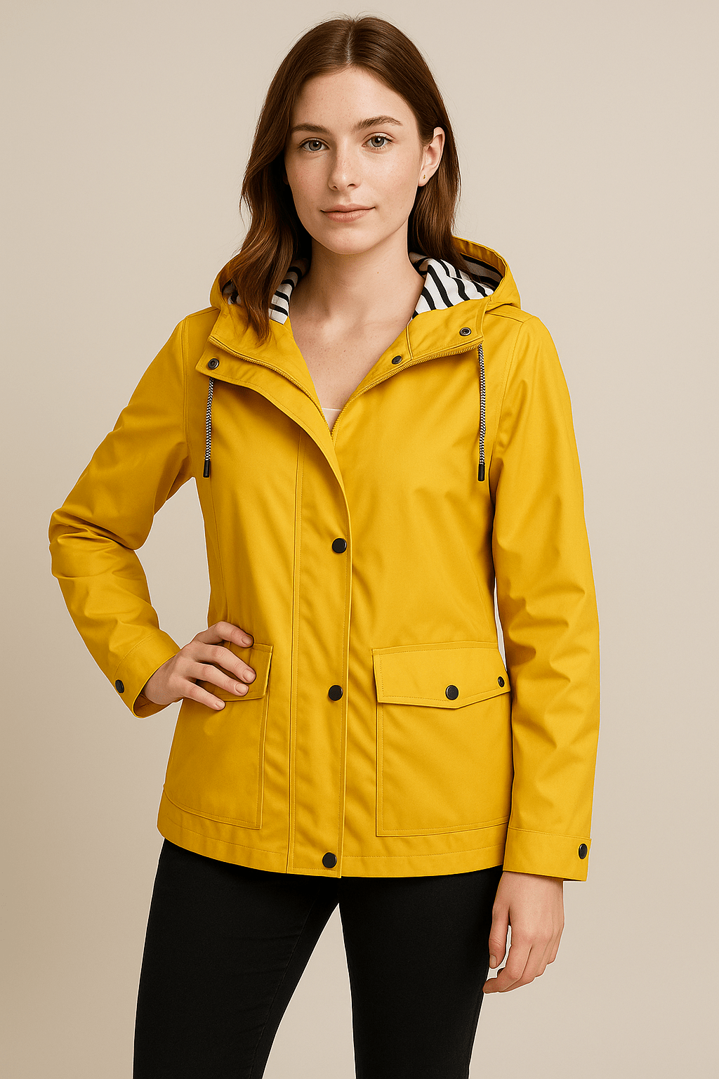Kaia | Mid-Length Water-Resistant Raincoat – Adjustable Hood