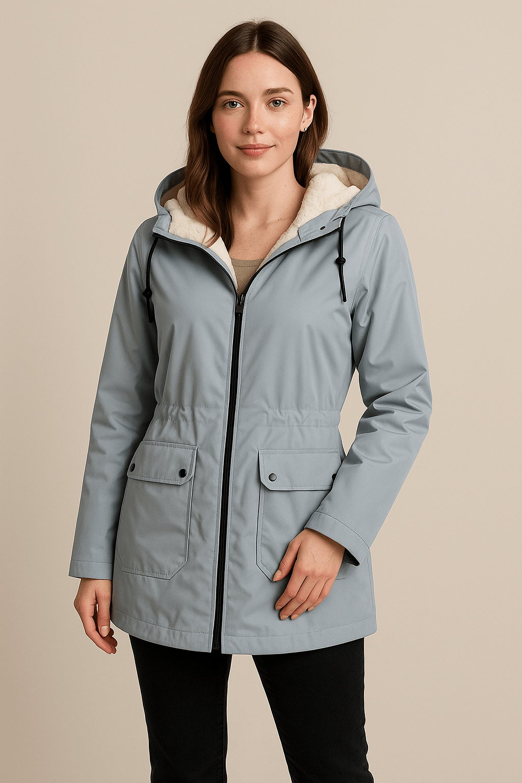 Meera | Waterproof Fleece-Lined Hooded Trench Coat with Tailored Fit