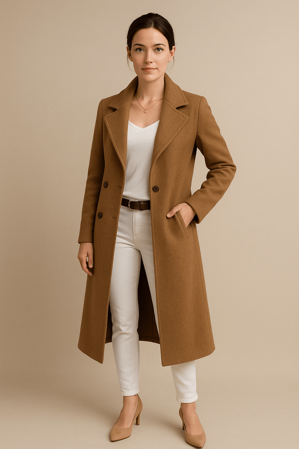 Priya | Mid-Length Fleece Trench Coat with Lapel Collar
