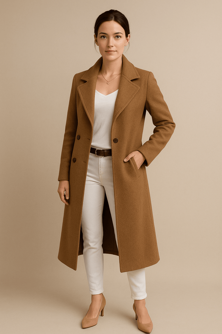 Priya | Mid-Length Fleece Trench Coat with Lapel Collar