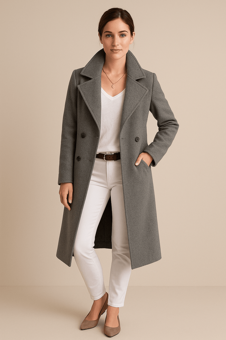 Priya | Mid-Length Fleece Trench Coat with Lapel Collar