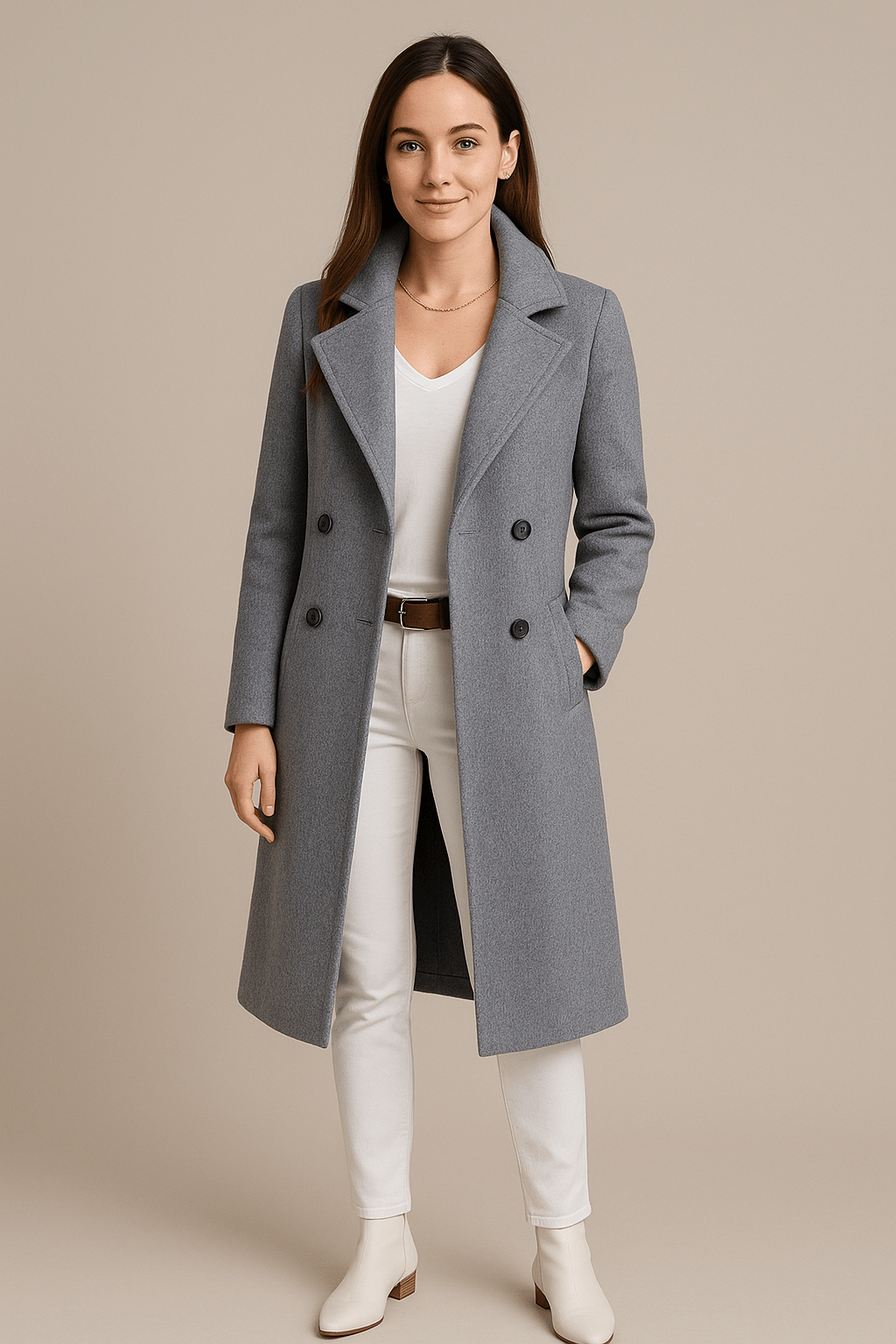 Priya | Mid-Length Fleece Trench Coat with Lapel Collar