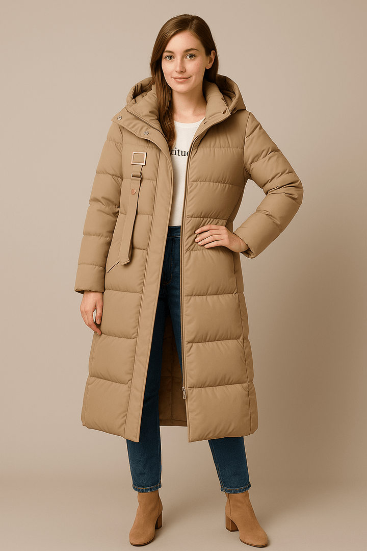 Rhona |Quilted Oversized Trench Coat with Hood & High Collar