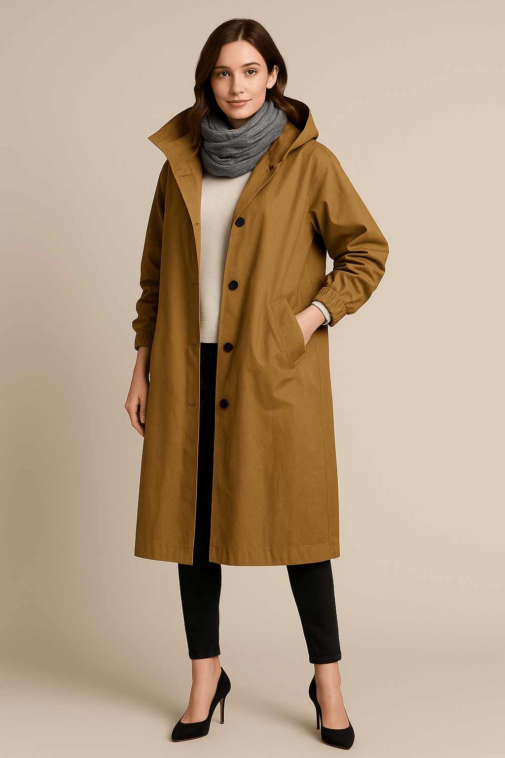 Ruby | Hooded Long Trench Coat with Pockets