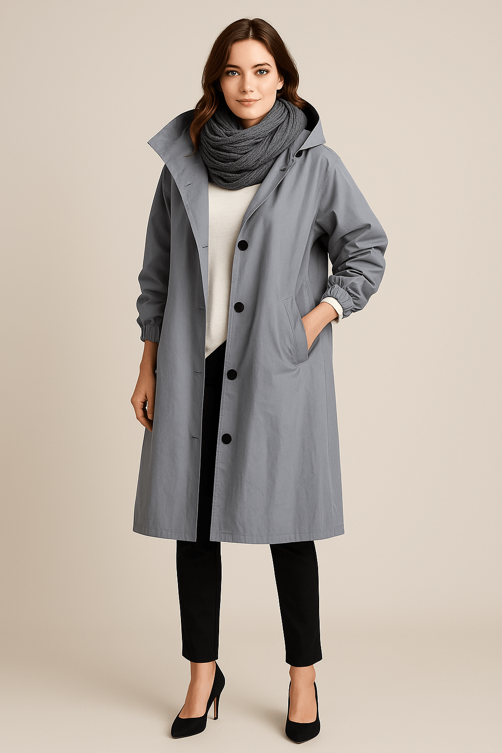 Ruby | Hooded Long Trench Coat with Pockets