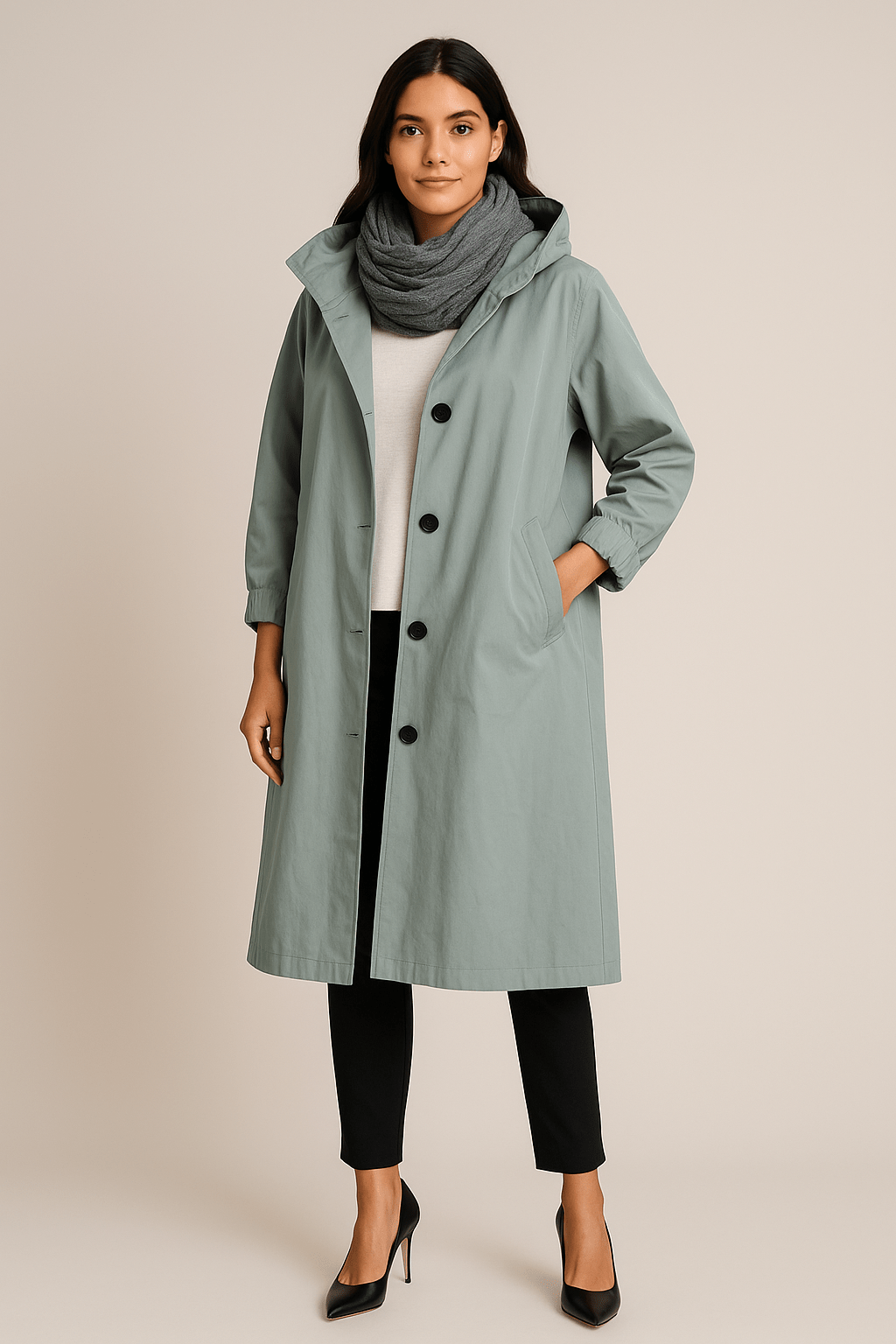 Ruby | Hooded Long Trench Coat with Pockets