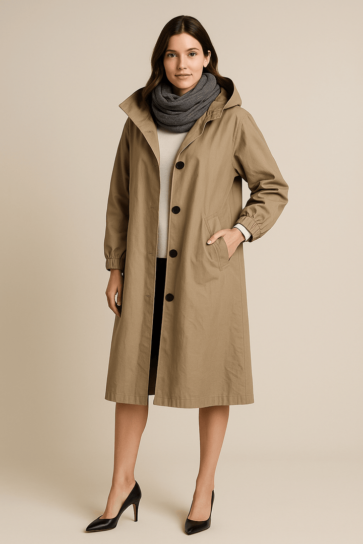 Ruby | Hooded Long Trench Coat with Pockets