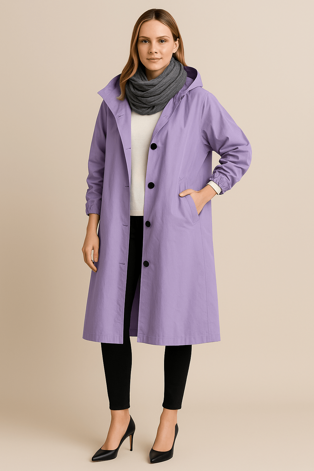Ruby | Hooded Long Trench Coat with Pockets