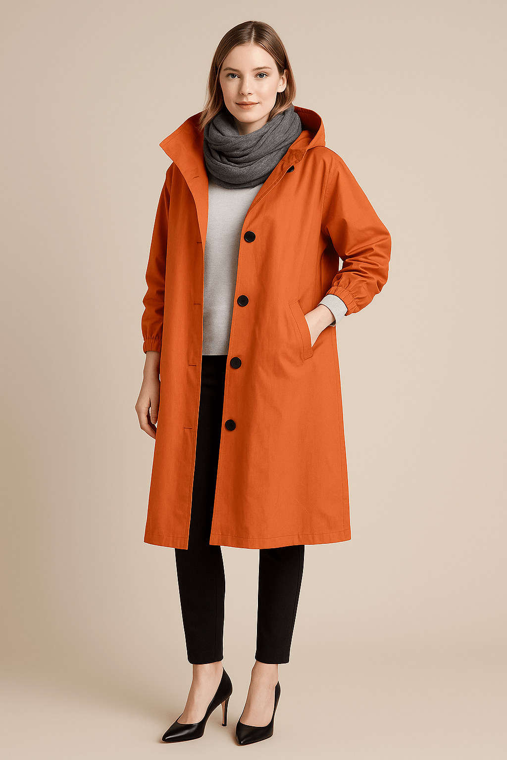 Ruby | Hooded Long Trench Coat with Pockets