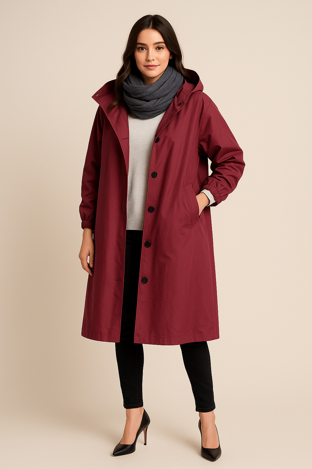 Ruby | Hooded Long Trench Coat with Pockets