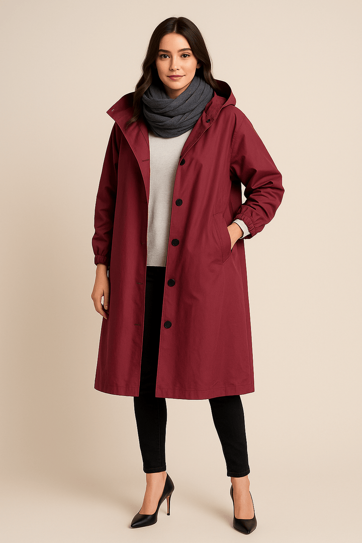 Ruby | Hooded Long Trench Coat with Pockets