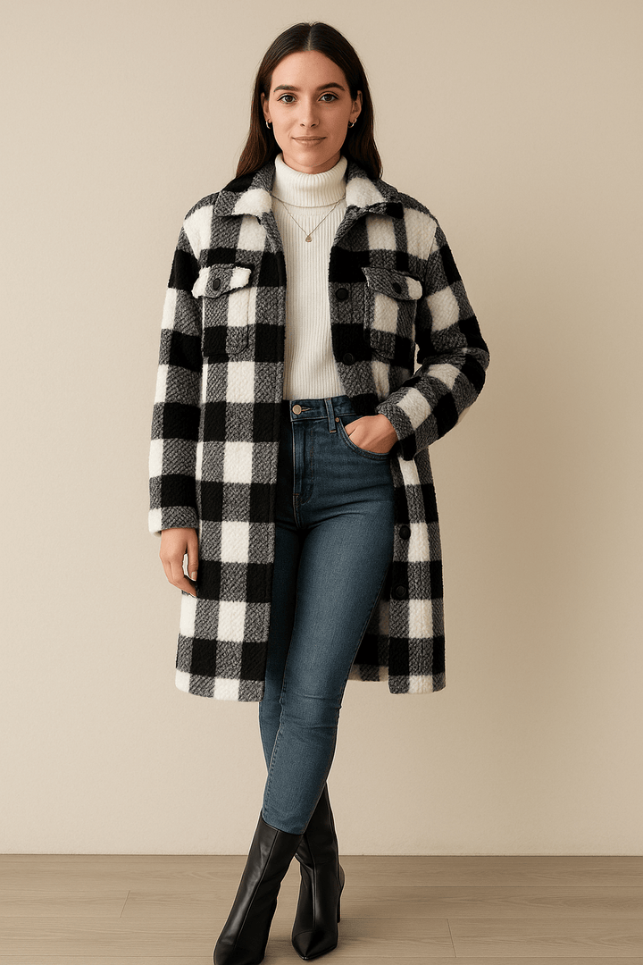 Samira | Loose Fit Checked Mid-Length Coat – Fall Winter