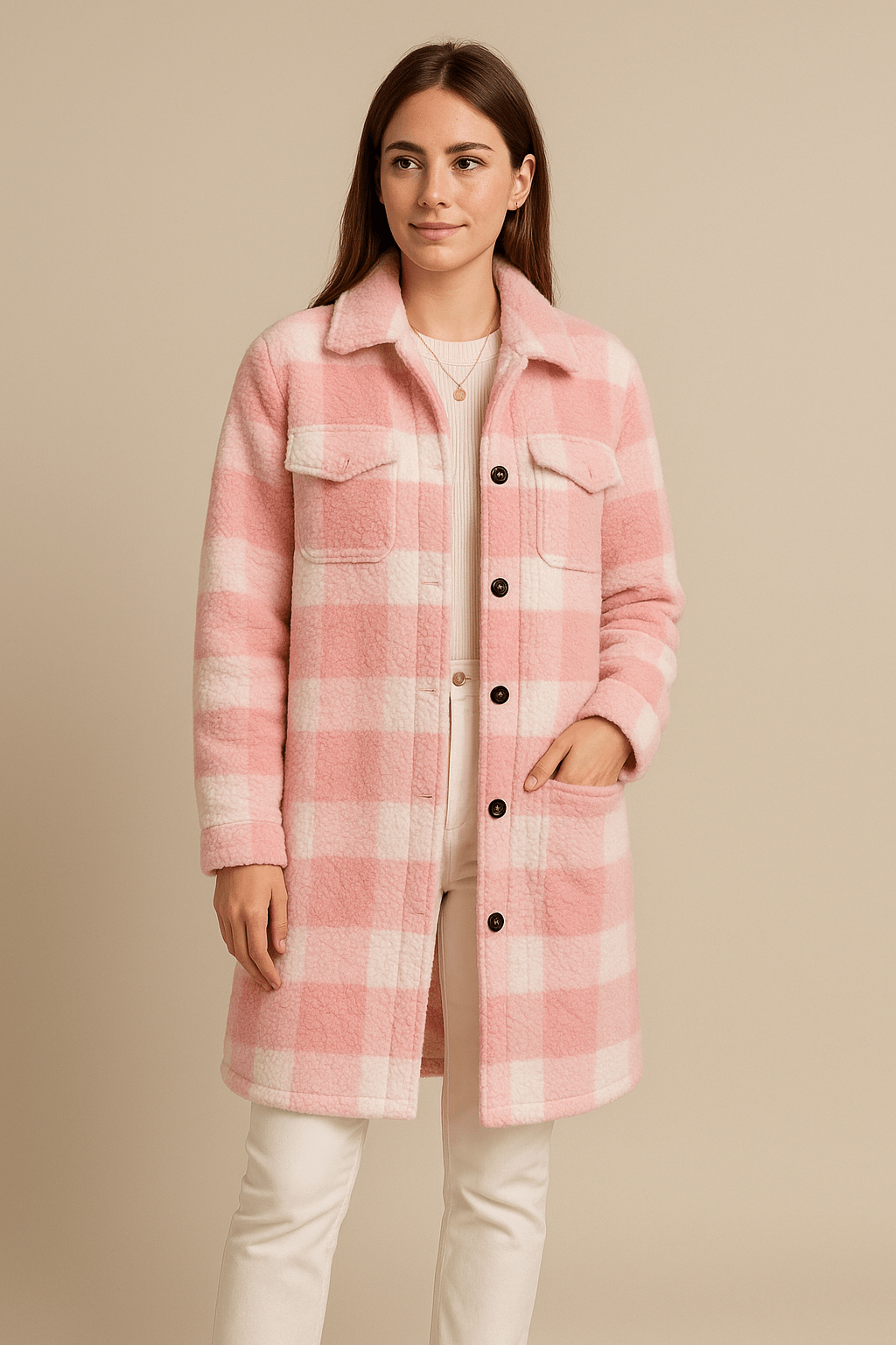 Samira | Loose Fit Checked Mid-Length Coat – Fall Winter