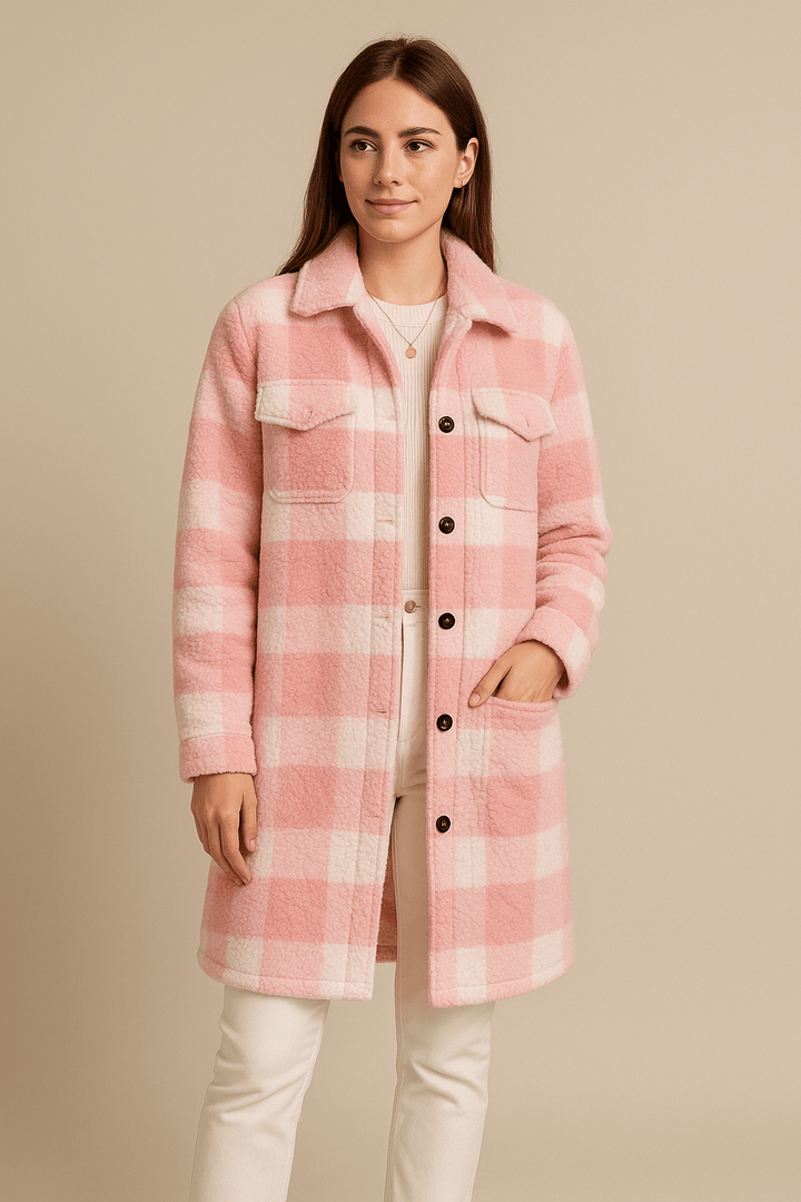Samira | Loose Fit Checked Mid-Length Coat – Fall Winter