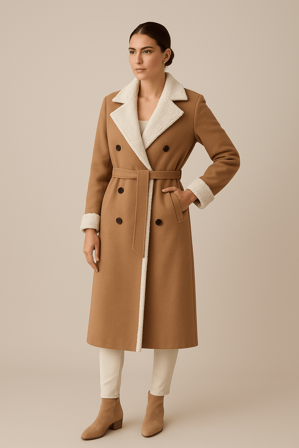 Sienna | Oversized Belted Coat with Shearling Lining