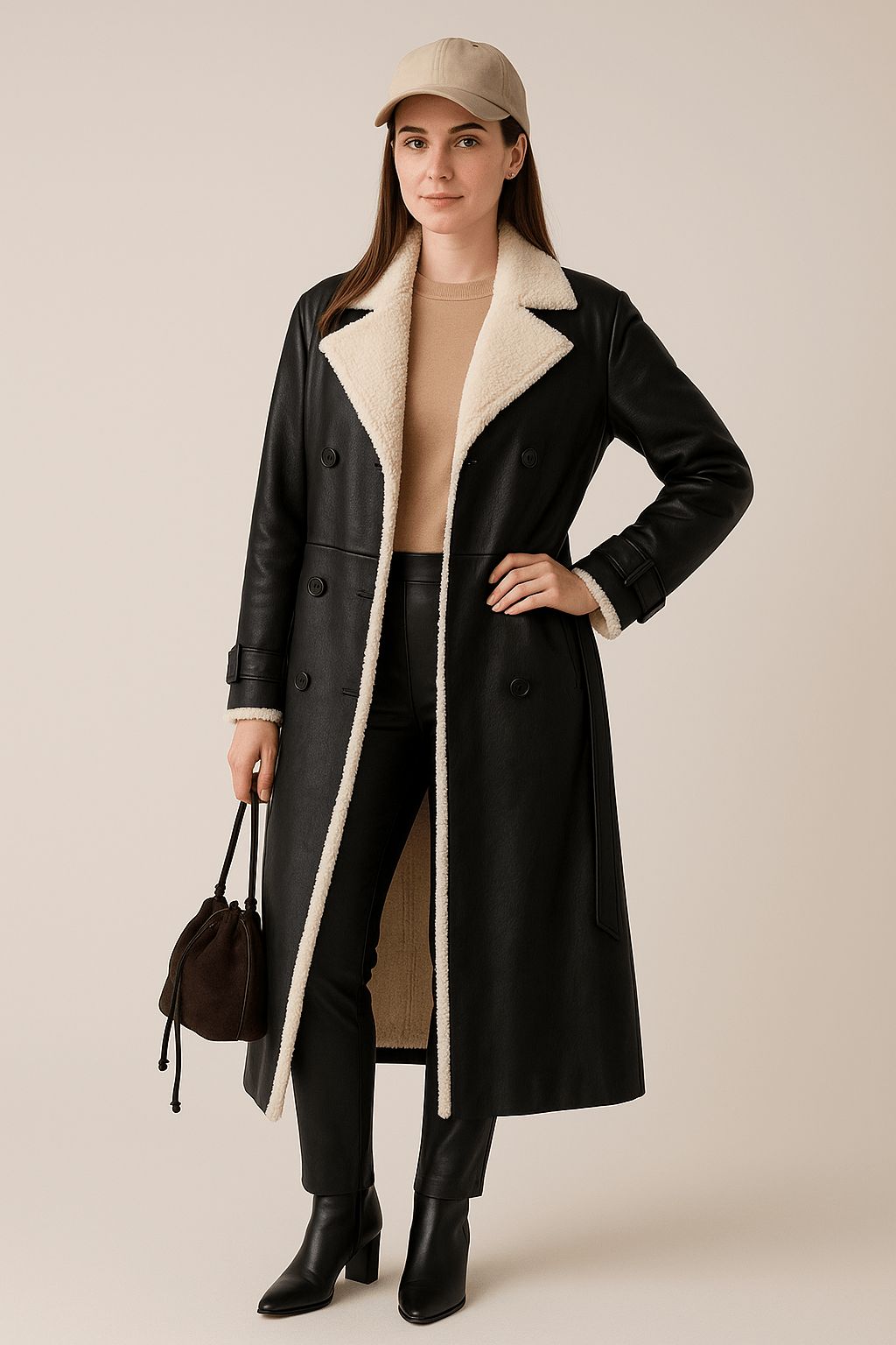 Sienna | Oversized Belted Coat with Shearling Lining