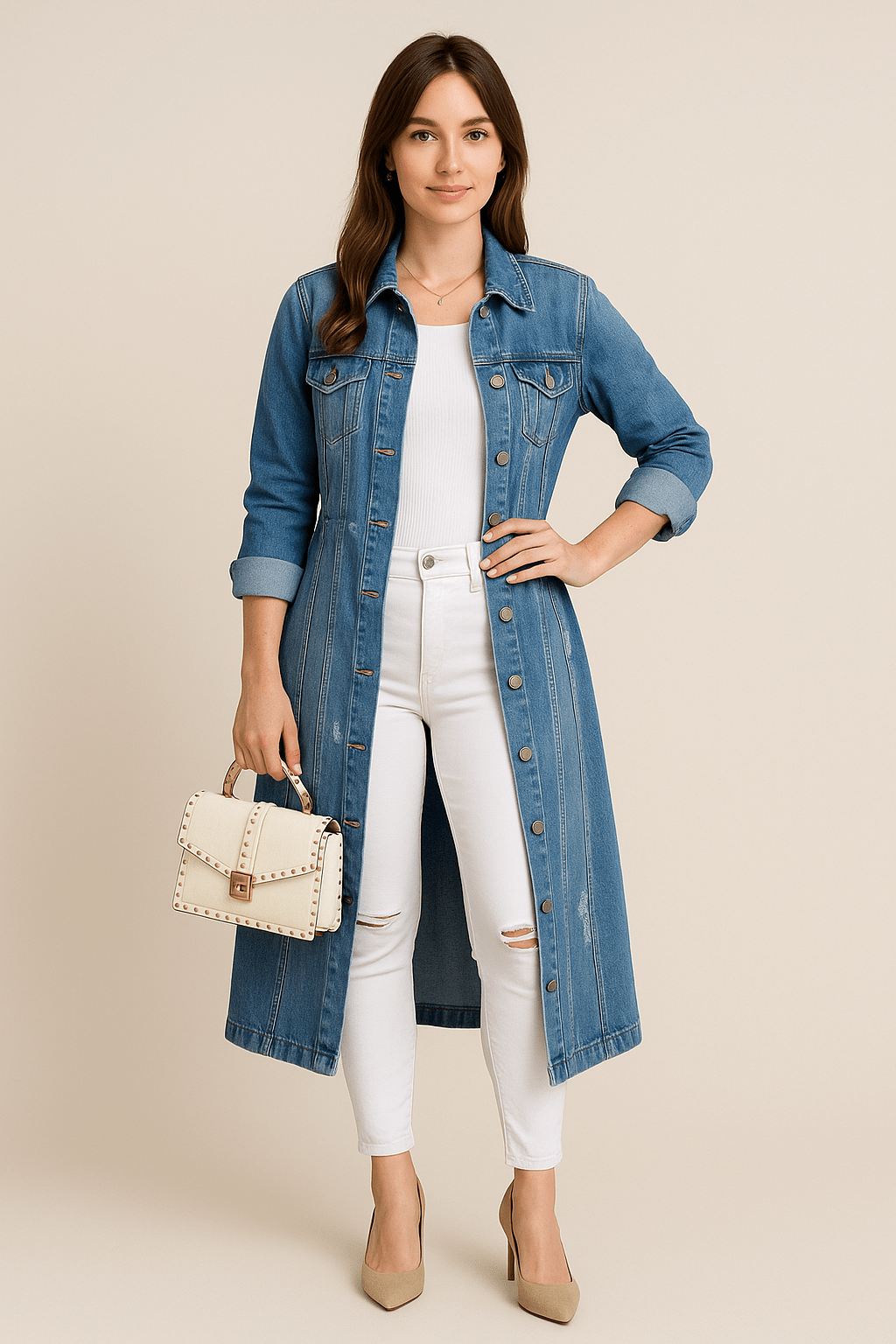 Soraya | Distressed Denim Trench Coat with Relaxed Fit