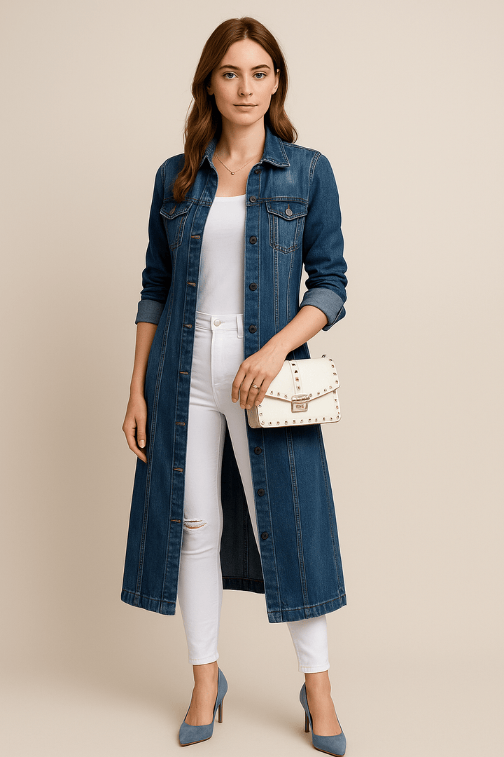 Soraya | Distressed Denim Trench Coat with Relaxed Fit