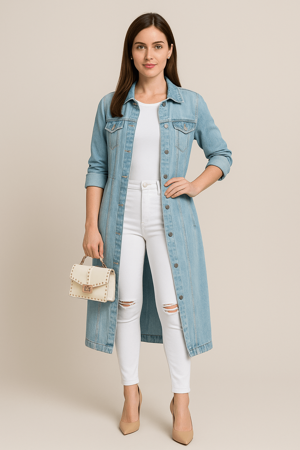 Soraya | Distressed Denim Trench Coat with Relaxed Fit