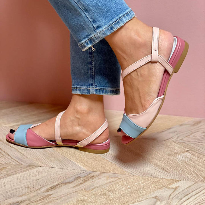 Roselina | Pink Asymmetrical Colour Block Sandals