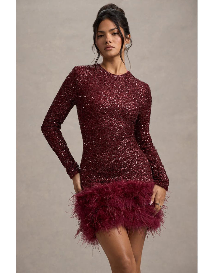 Amelia - Modern Sequins Feather Mini Dress