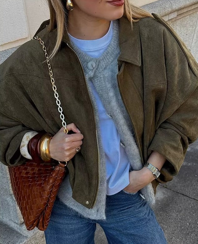 Ella™ - Suede Bomber Jacket