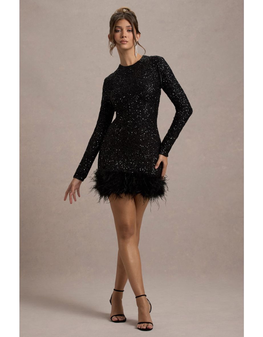 Amelia - Modern Sequins Feather Mini Dress