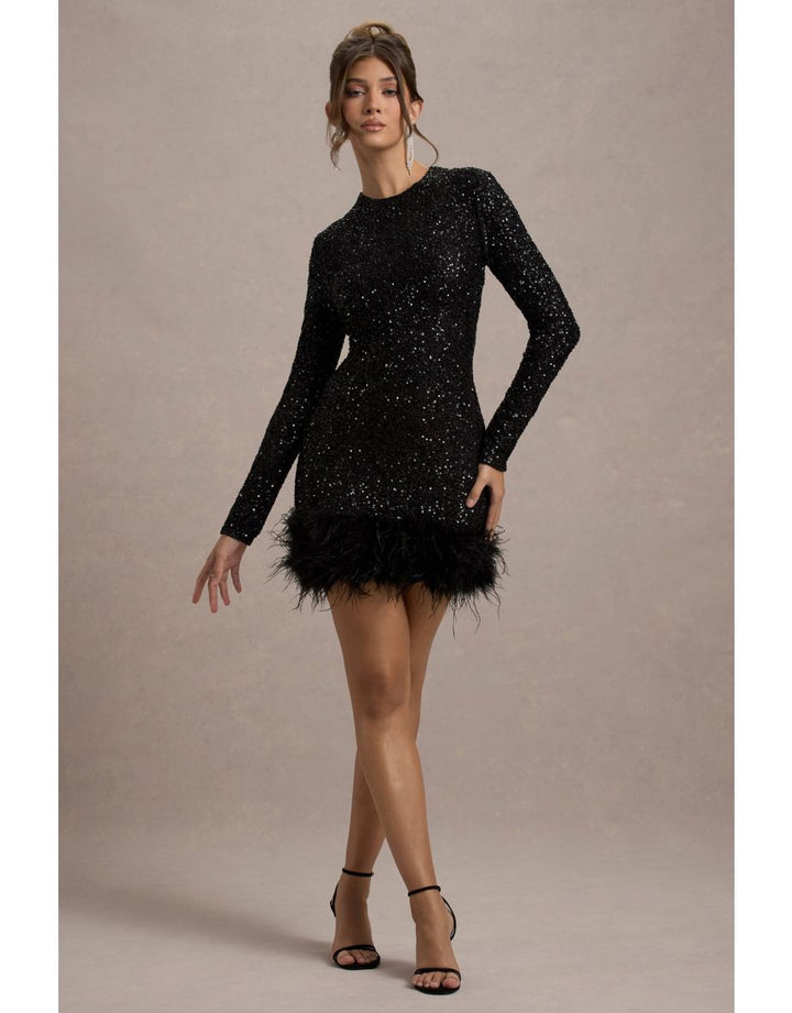 Amelia - Modern Sequins Feather Mini Dress