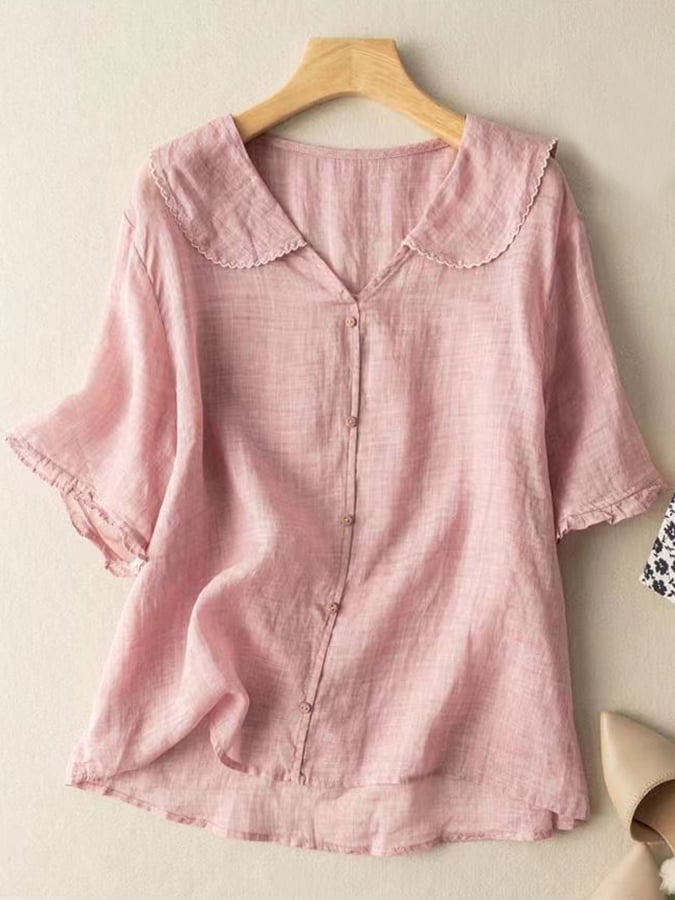 Colette | Retro Navy Shirt Dress with Doll Collar Charm