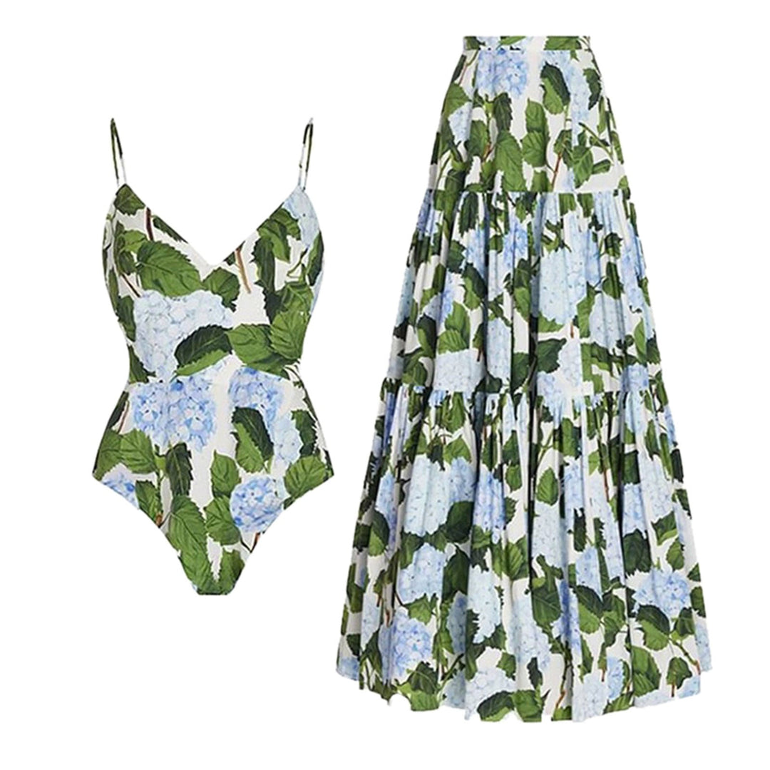Scarlett - Stylish Floral Swimsuit With Skirt
