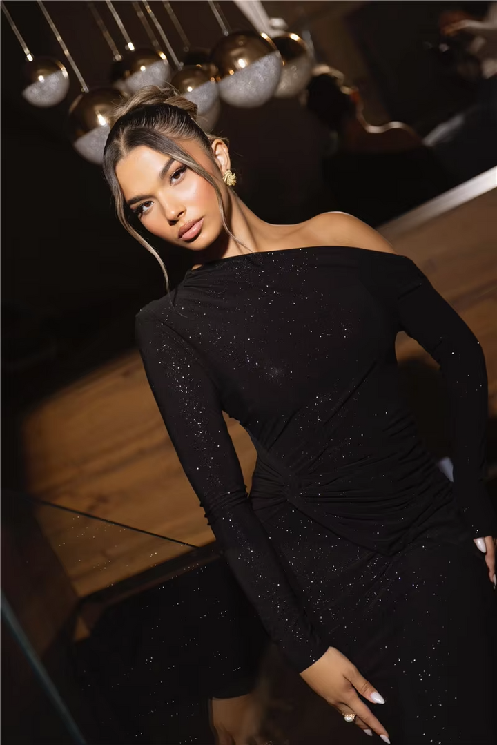 Layla - Elegant Sparkle Long Sleeve Maxi Dress
