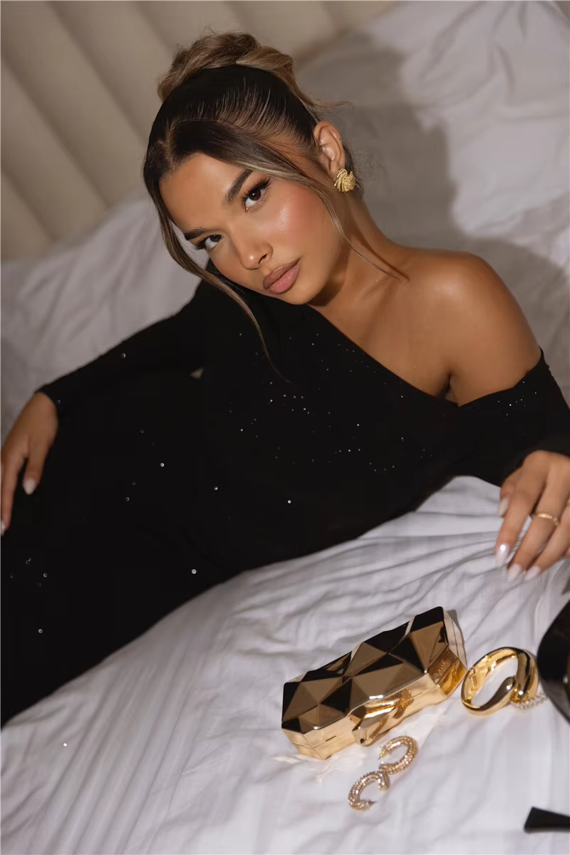 Layla - Elegant Sparkle Long Sleeve Maxi Dress