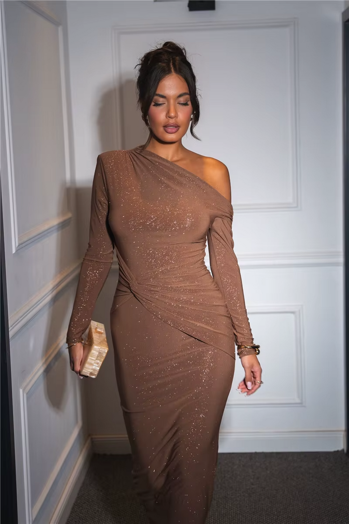 Layla - Elegant Sparkle Long Sleeve Maxi Dress