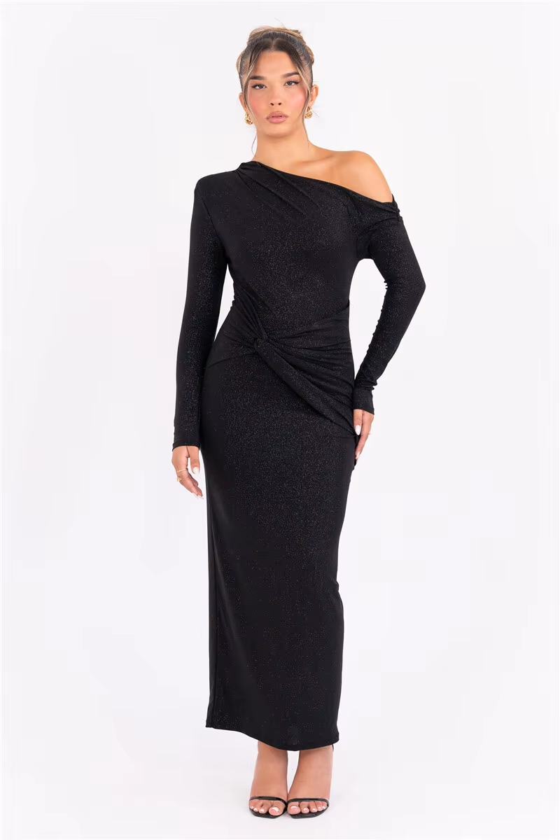 Layla - Elegant Sparkle Long Sleeve Maxi Dress